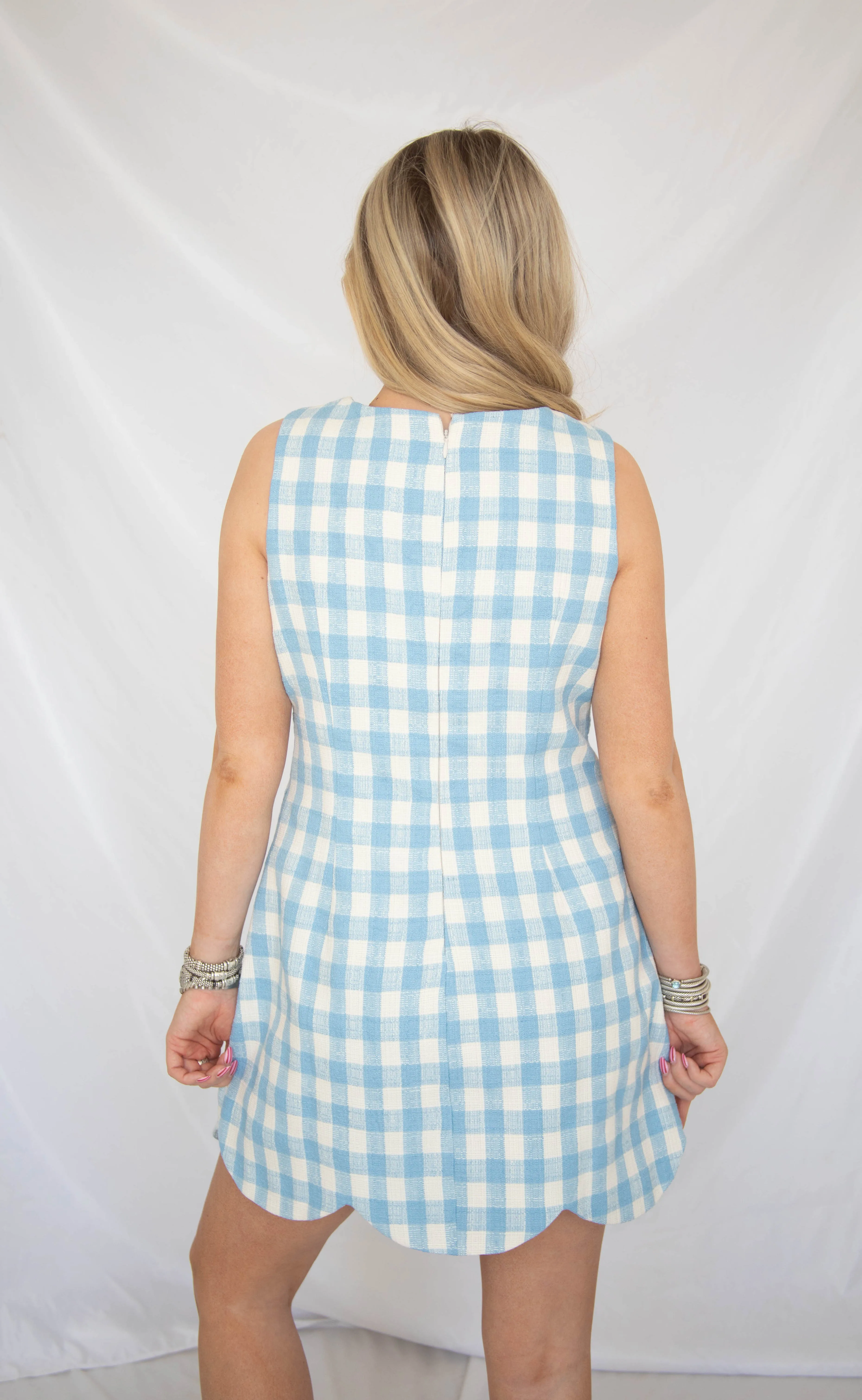 heritage gingham scallop hem mini dress - blue sold by RIFFRAFF product image thumbnail 3