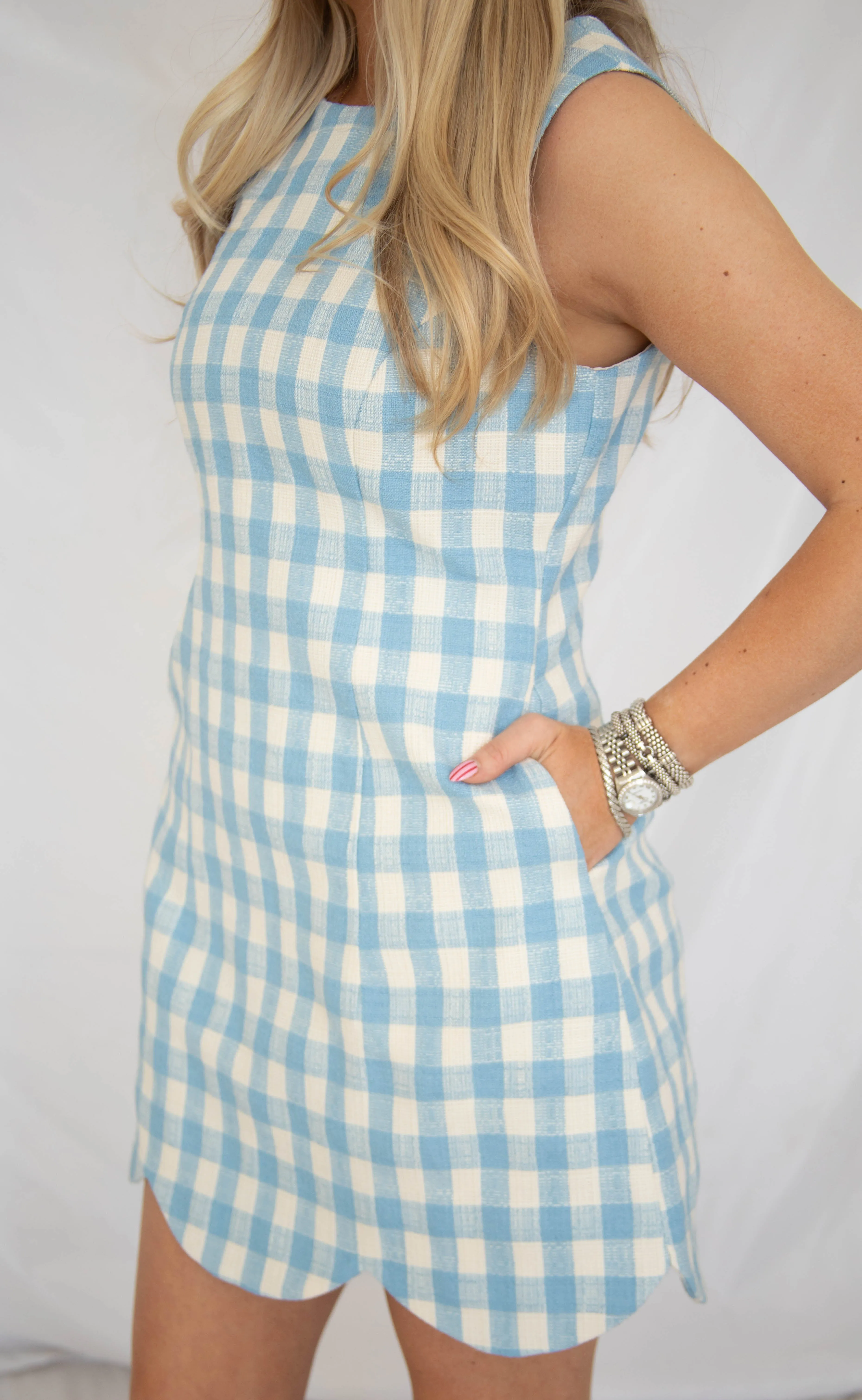 heritage gingham scallop hem mini dress - blue sold by RIFFRAFF product image thumbnail 2