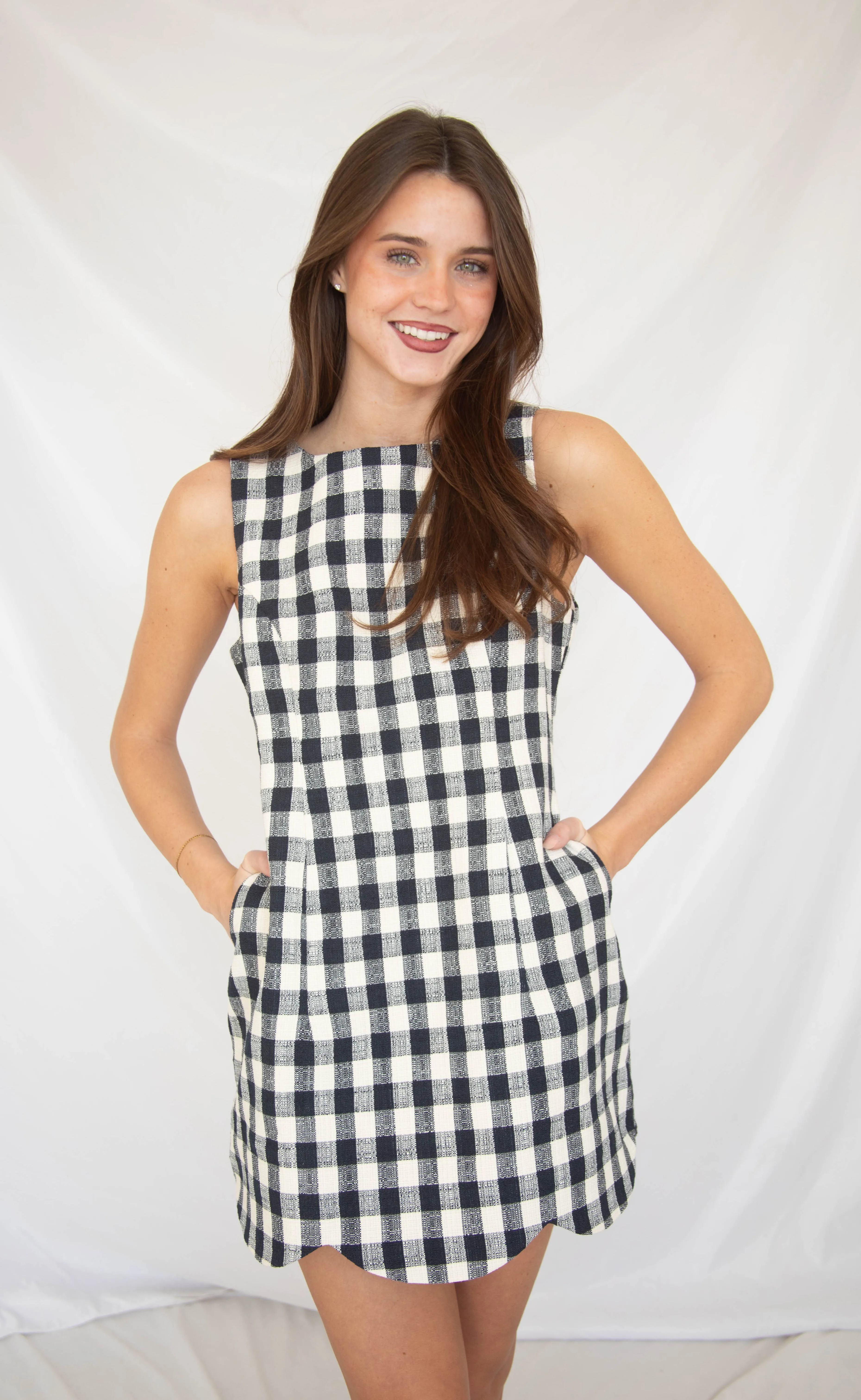 heritage gingham scallop hem mini dress - navy sold by RIFFRAFF product image thumbnail 2