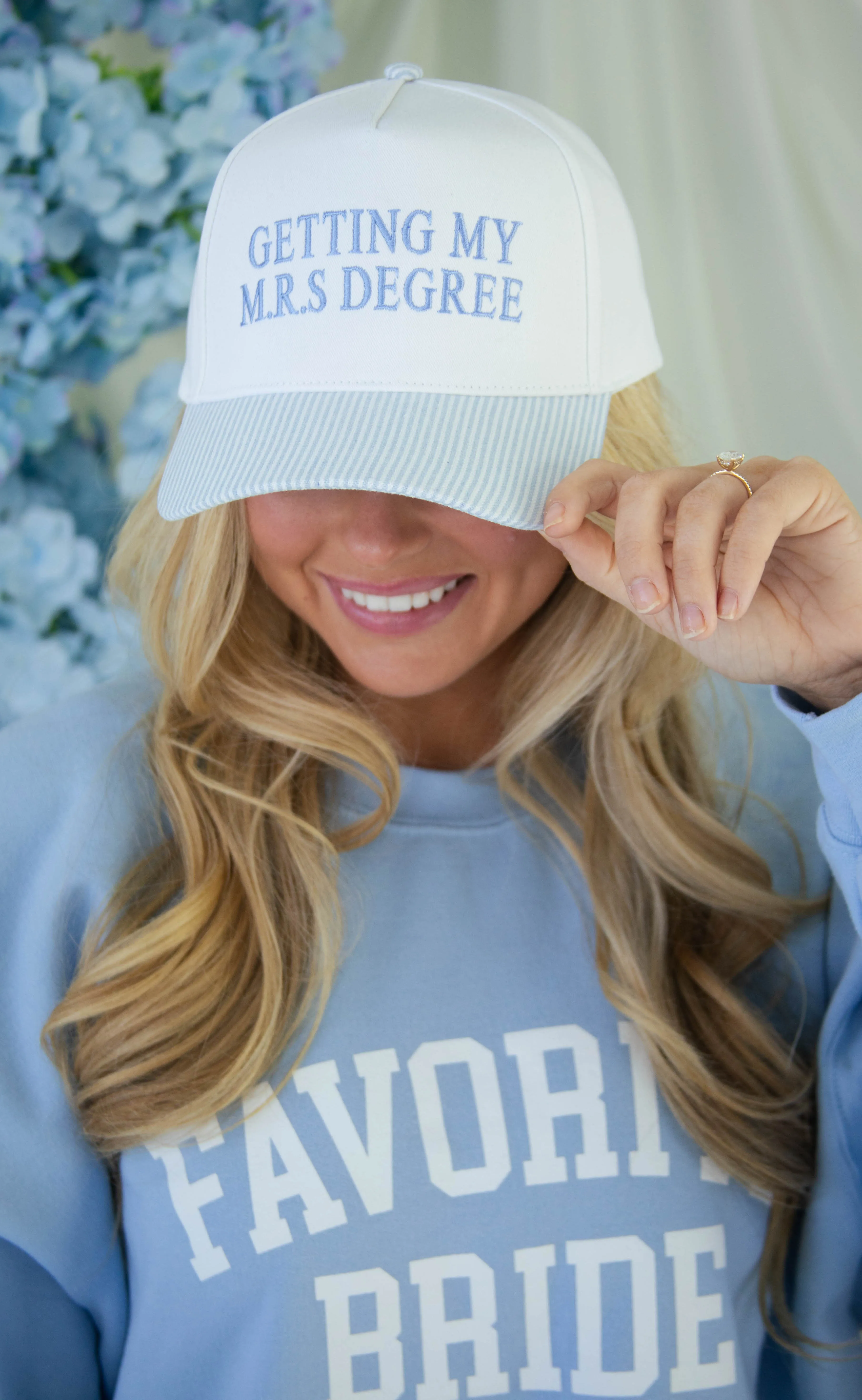 friday + saturday: getting my m.r.s. degree striped trucker sold by RIFFRAFF