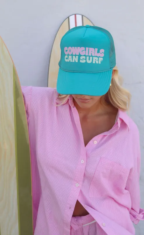 charlie southern: cowgirls can surf trucker hat made by RIFFRAFF