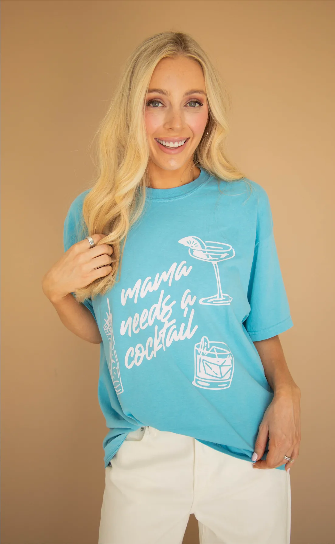 friday + saturday: mama needs a cocktail tee - teal sold by RIFFRAFF product image thumbnail 3