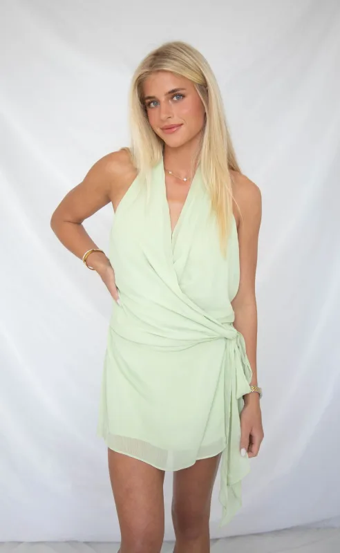 down the line halter neck mini dress made by Loucia