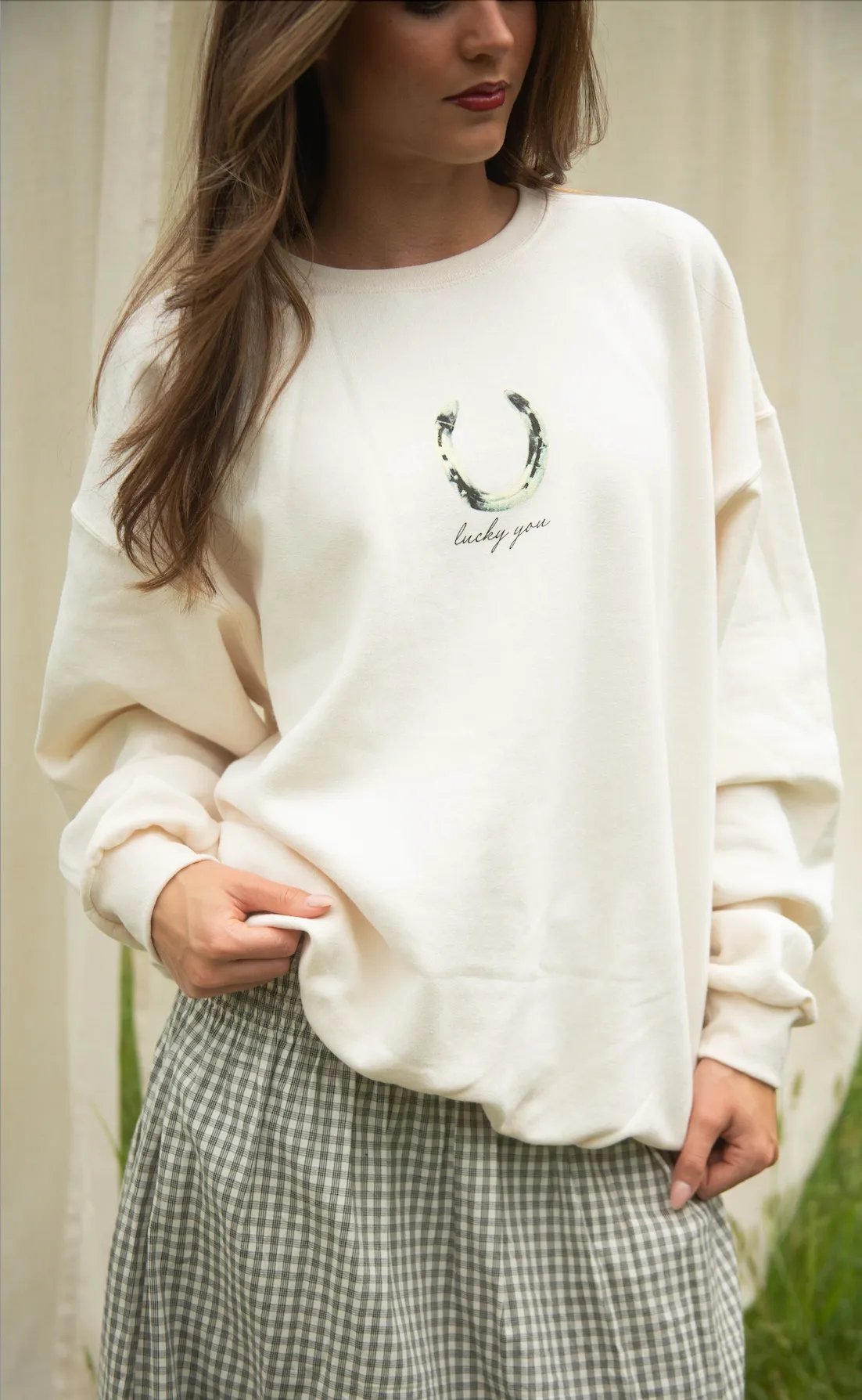 charlie southern x emma katherine art: lucky you horseshoe sweatshirt sold by RIFFRAFF product image thumbnail 3