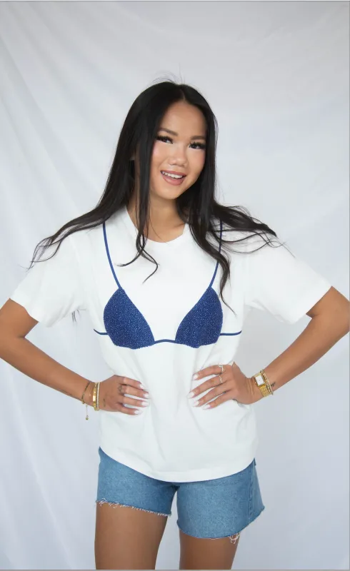 beaded bikini tee - blue made by Raisonnel