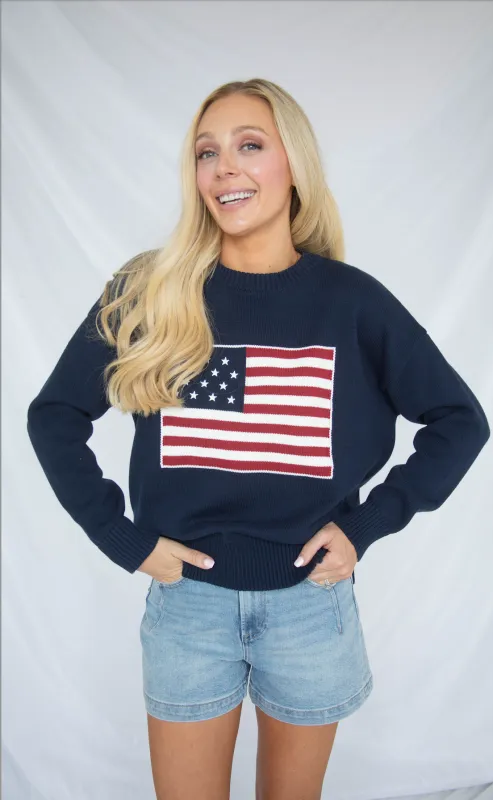 declaration flag sweater - navy made by TCEC