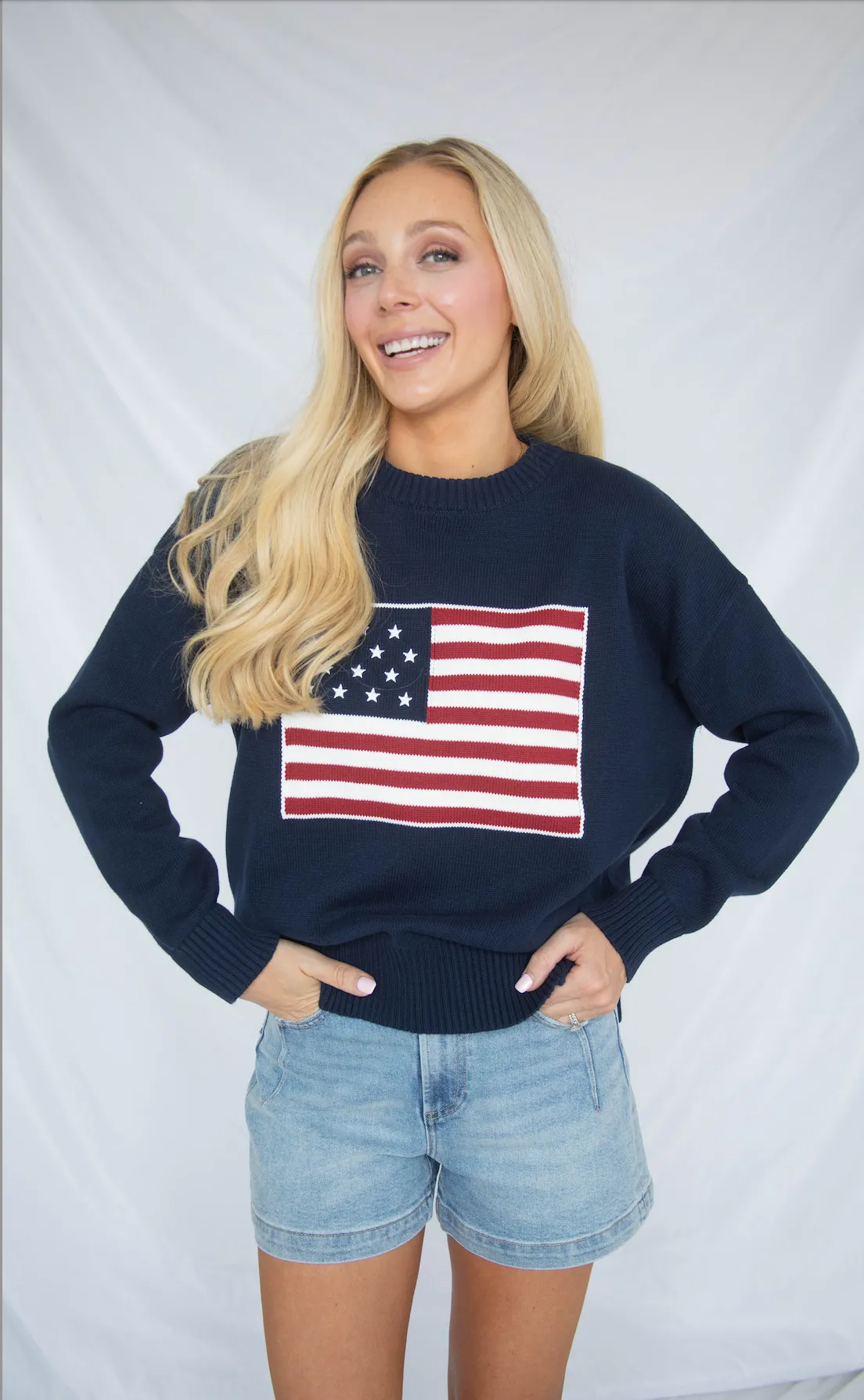 declaration flag sweater - navy sold by RIFFRAFF