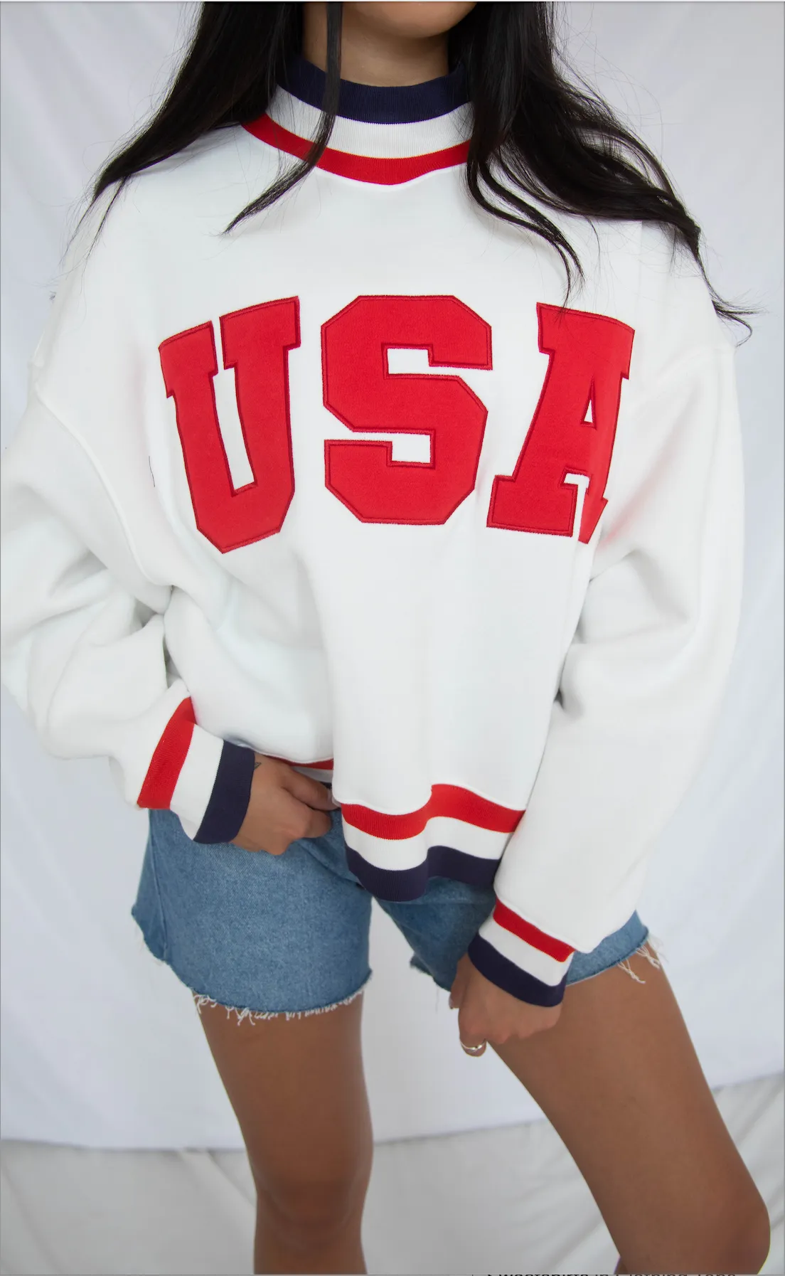 usa embroidered striped mockneck sweatshirt - white sold by RIFFRAFF product image thumbnail 2