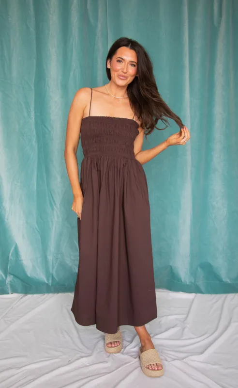 z supply: cornelia poplin midi dress - chocolate cherry made by Z Supply
