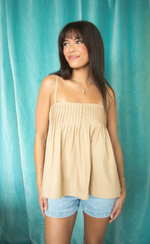 afternoon plans pleated tank top - brown made by Lalavon
