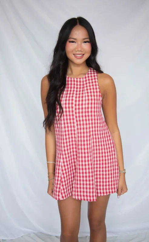 heading down south gingham romper made by RIFFRAFF