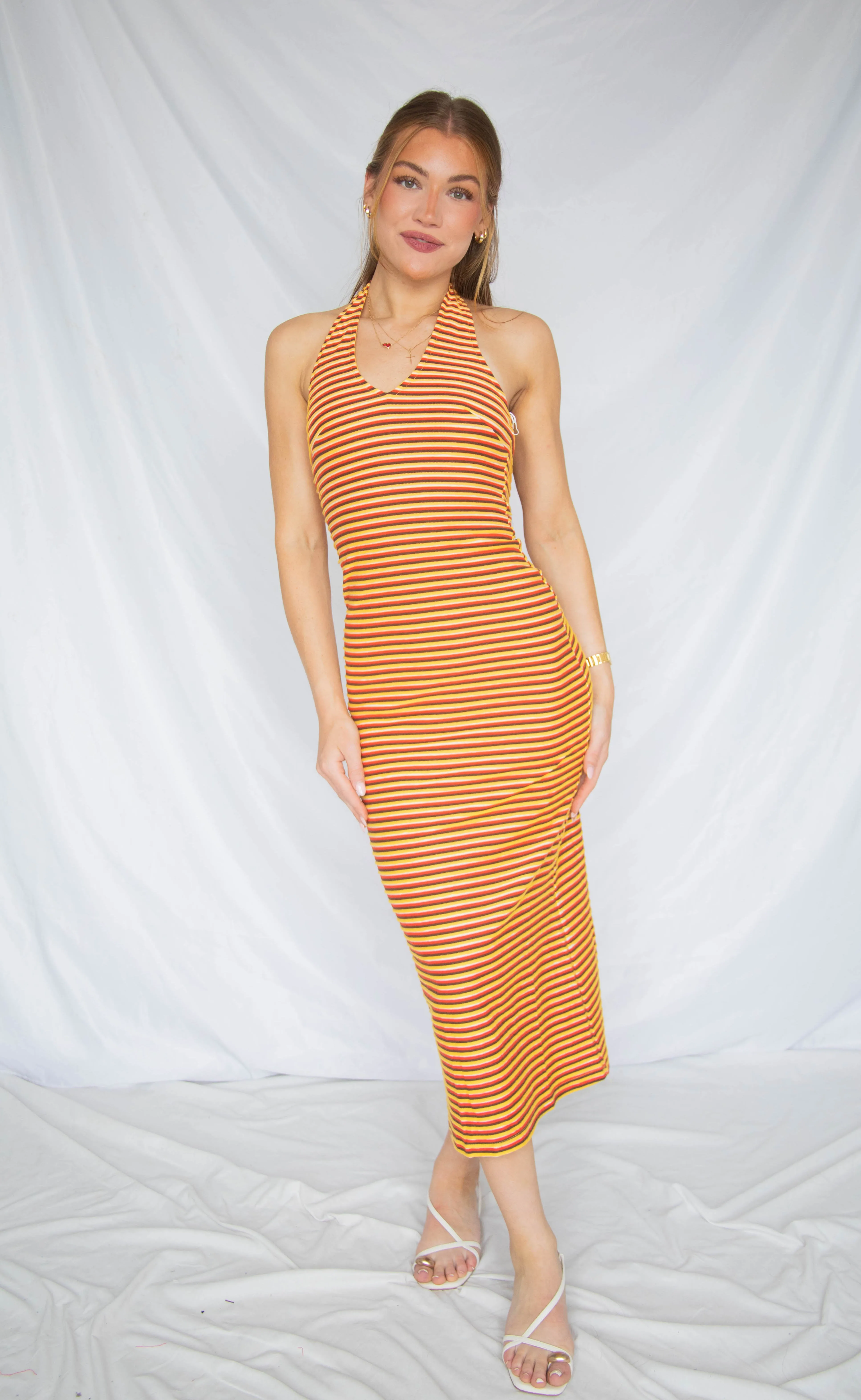 windows down halter maxi dress sold by RIFFRAFF