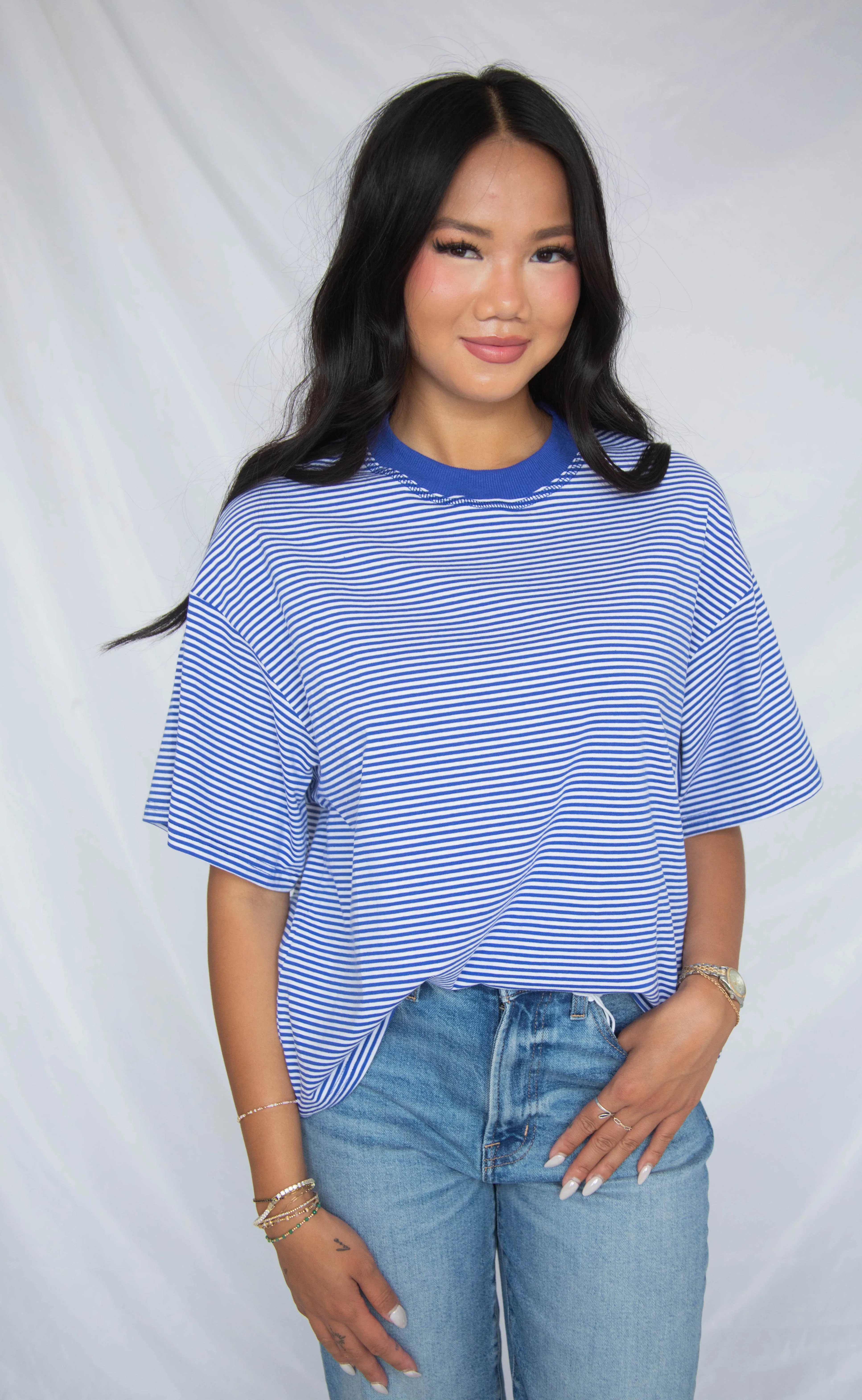 stay with me striped top - royal sold by RIFFRAFF product image thumbnail 2