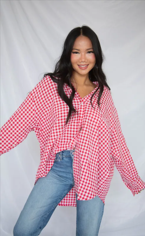 going gingham button down - red made by Mimosa