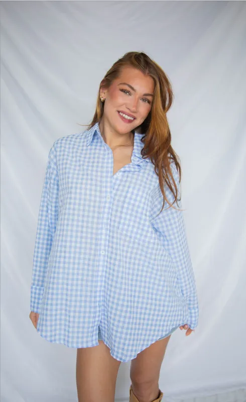 going gingham button down - blue made by Mimosa