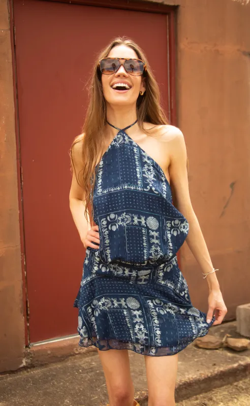 midnight paisley halter mini dress made by Pretty Garbage