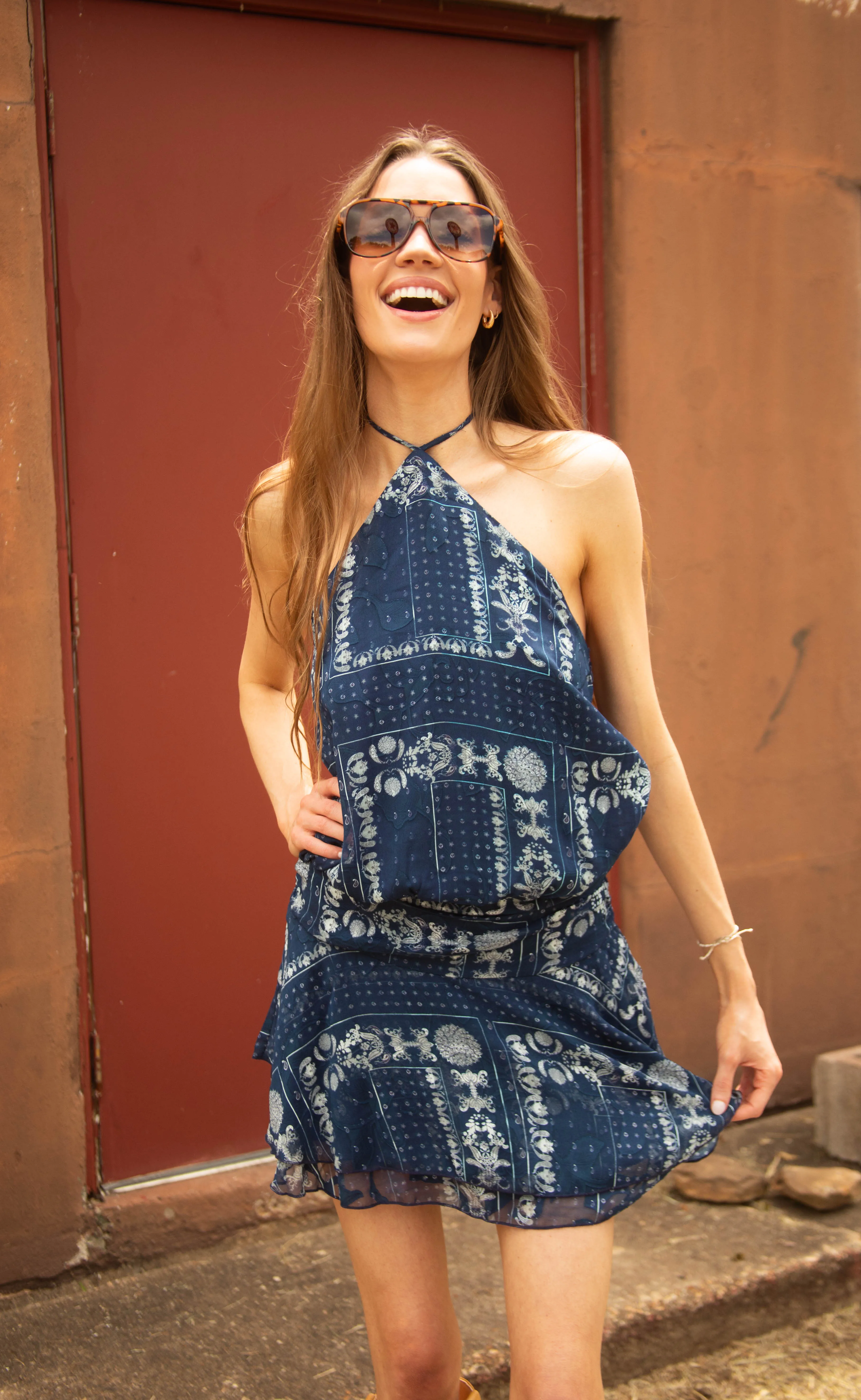 midnight paisley halter mini dress sold by RIFFRAFF