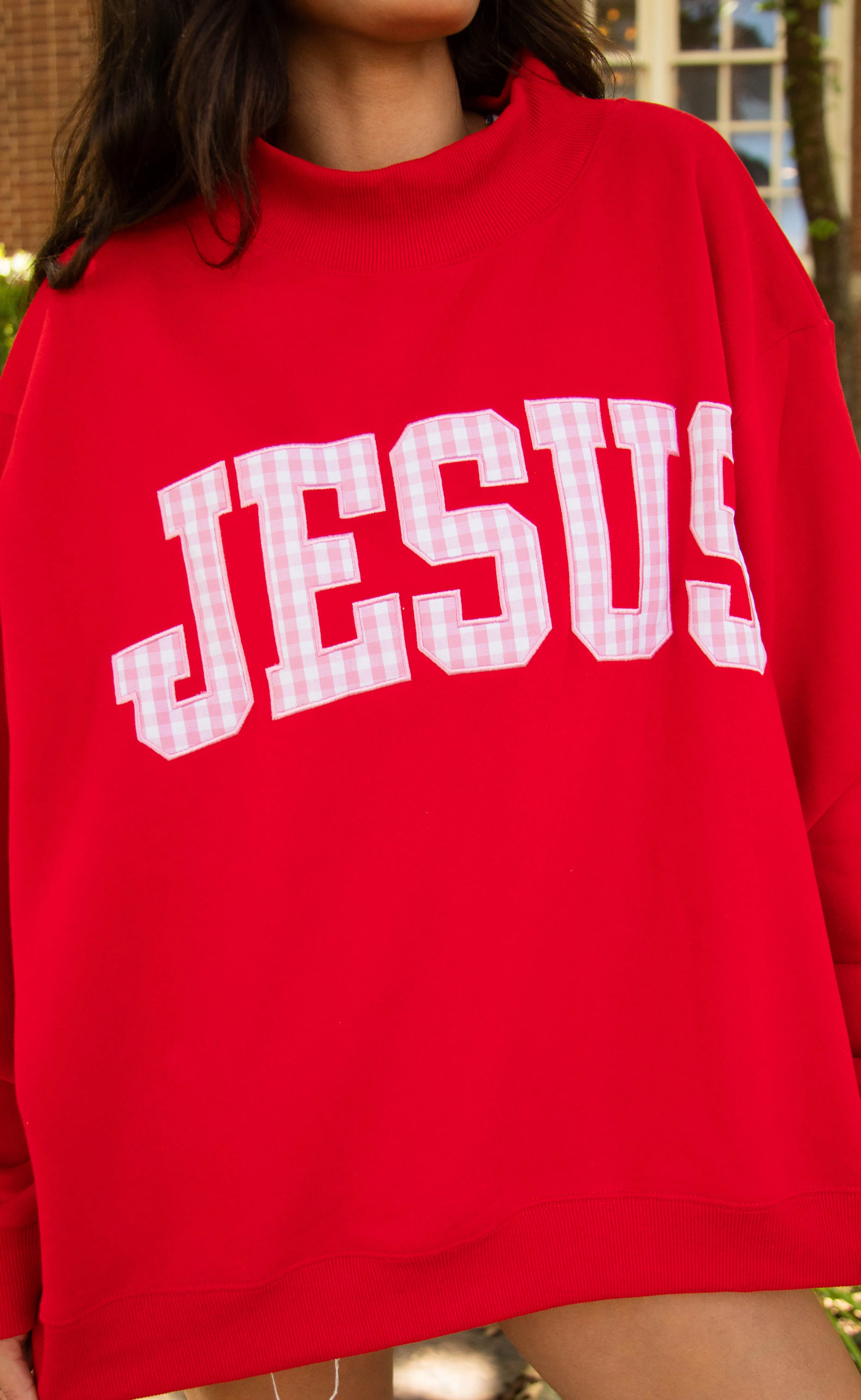 gingham Jesus embroidered mock neck sold by RIFFRAFF product image thumbnail 3