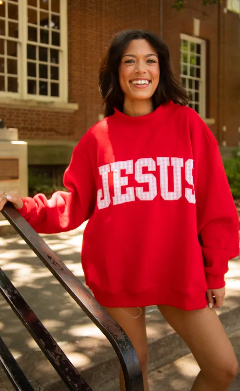 gingham Jesus embroidered mock neck made by RIFFRAFF