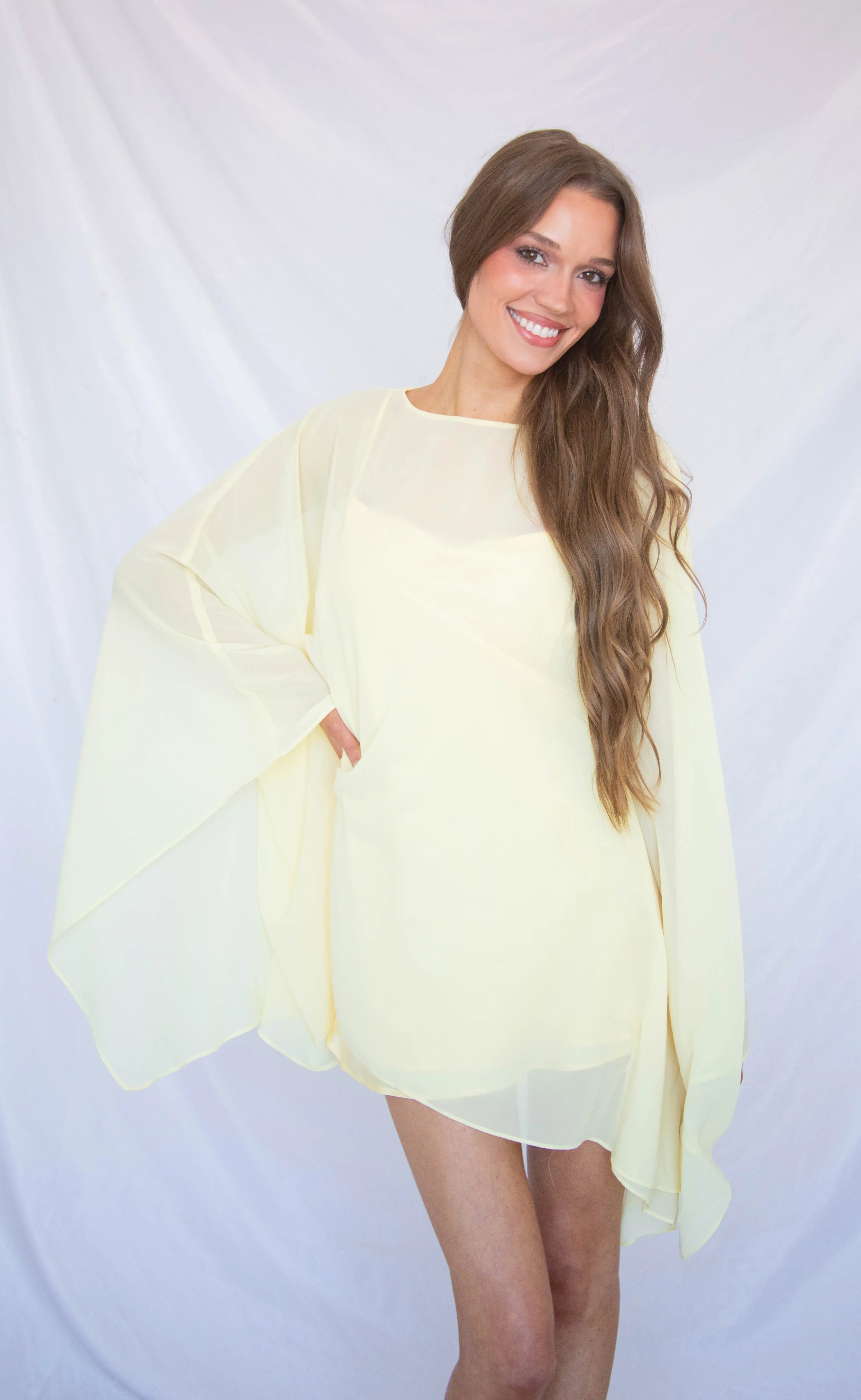 show me your mumu: olsen mini dress - pale yellow chiffon sold by RIFFRAFF