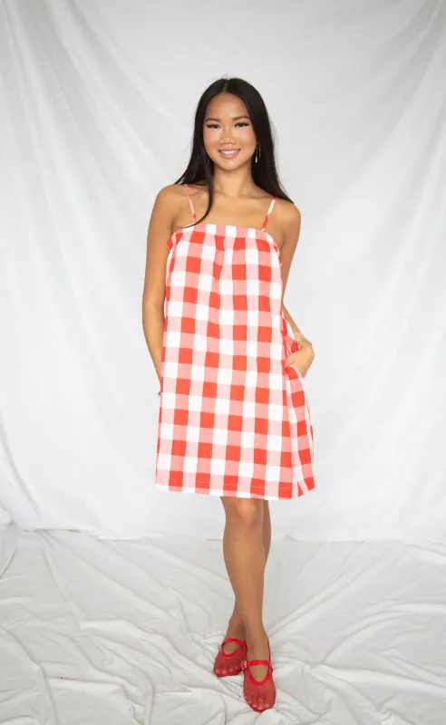 blushing over you cami mini dress - red made by Wishlist