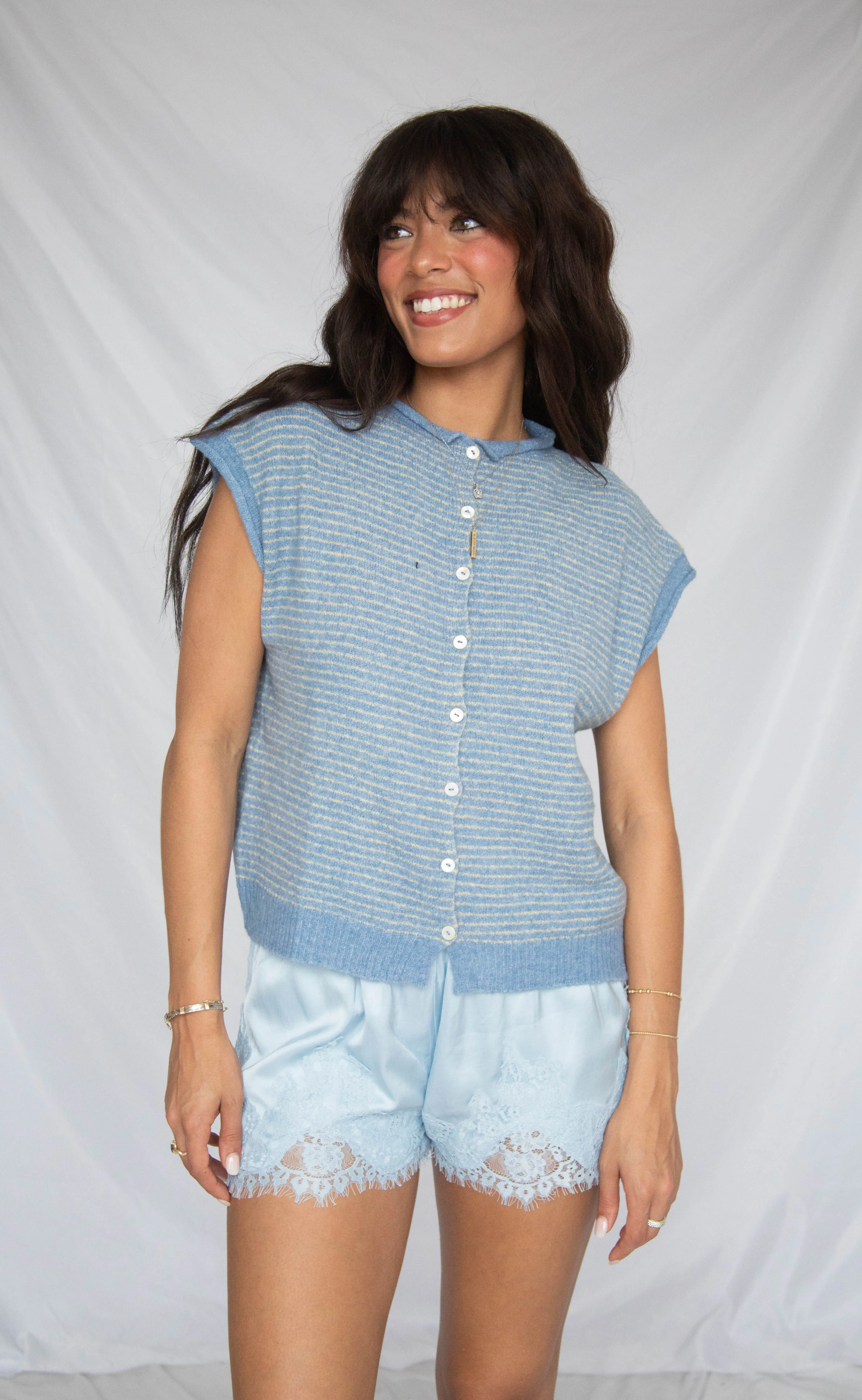 our hearts are free cardigan - dusty blue stripe sold by RIFFRAFF product image thumbnail 2