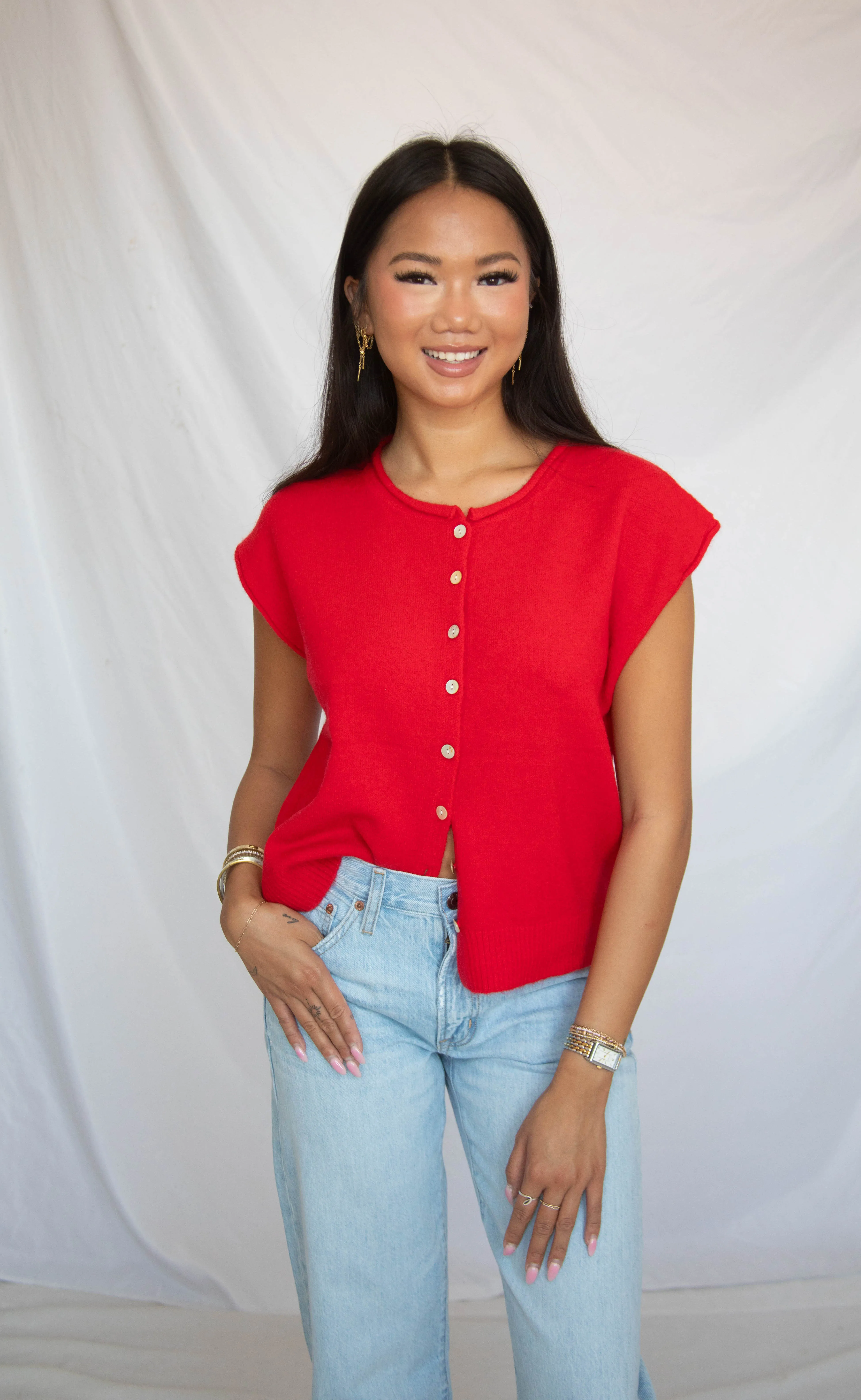 tell me more knit sweater - red sold by RIFFRAFF
