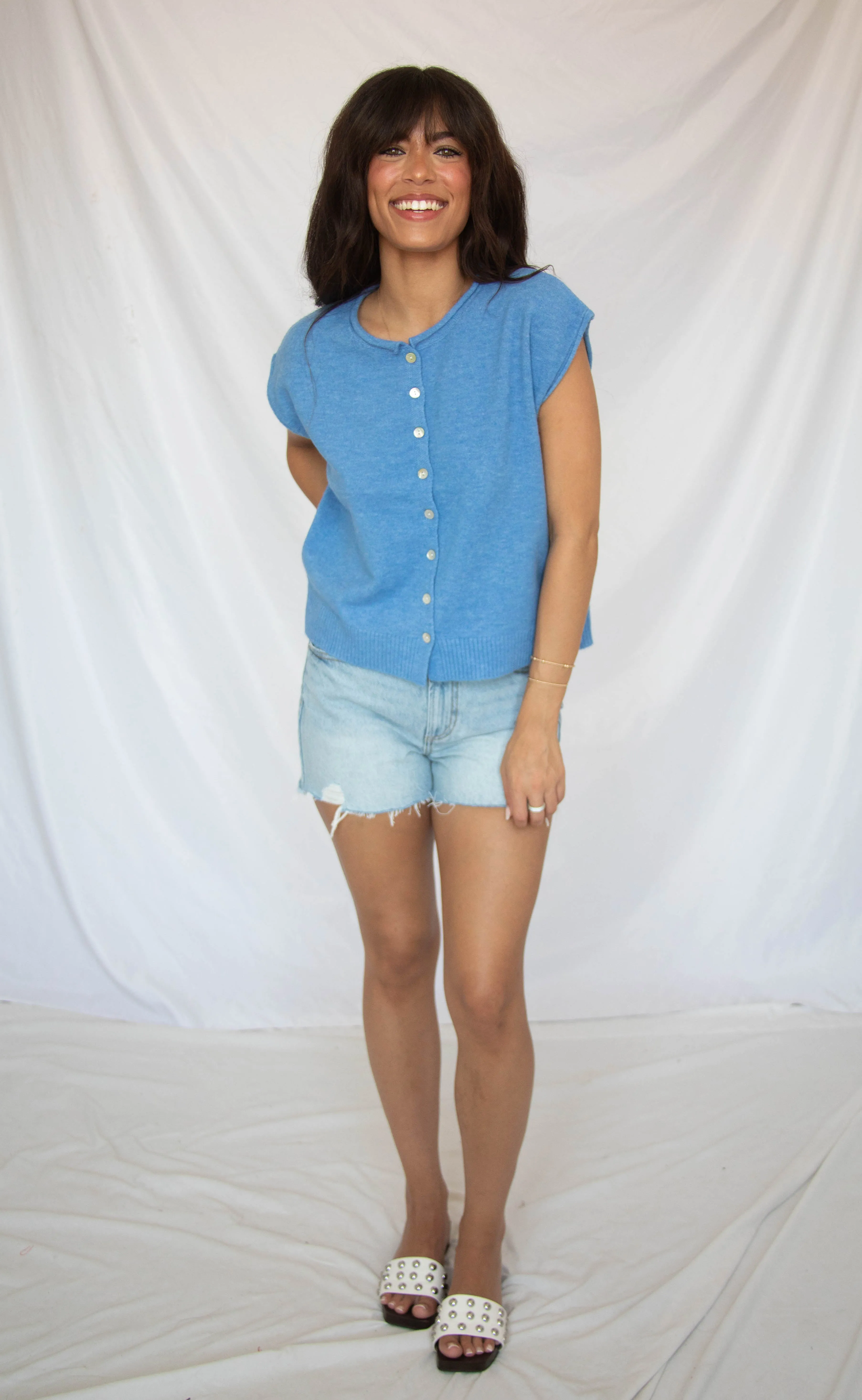 tell me more knit sweater - blue sold by RIFFRAFF