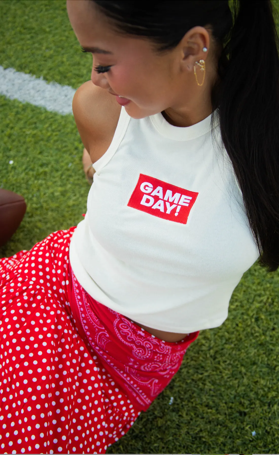 friday + saturday: gameday embroidered tank - red sold by RIFFRAFF product image thumbnail 2