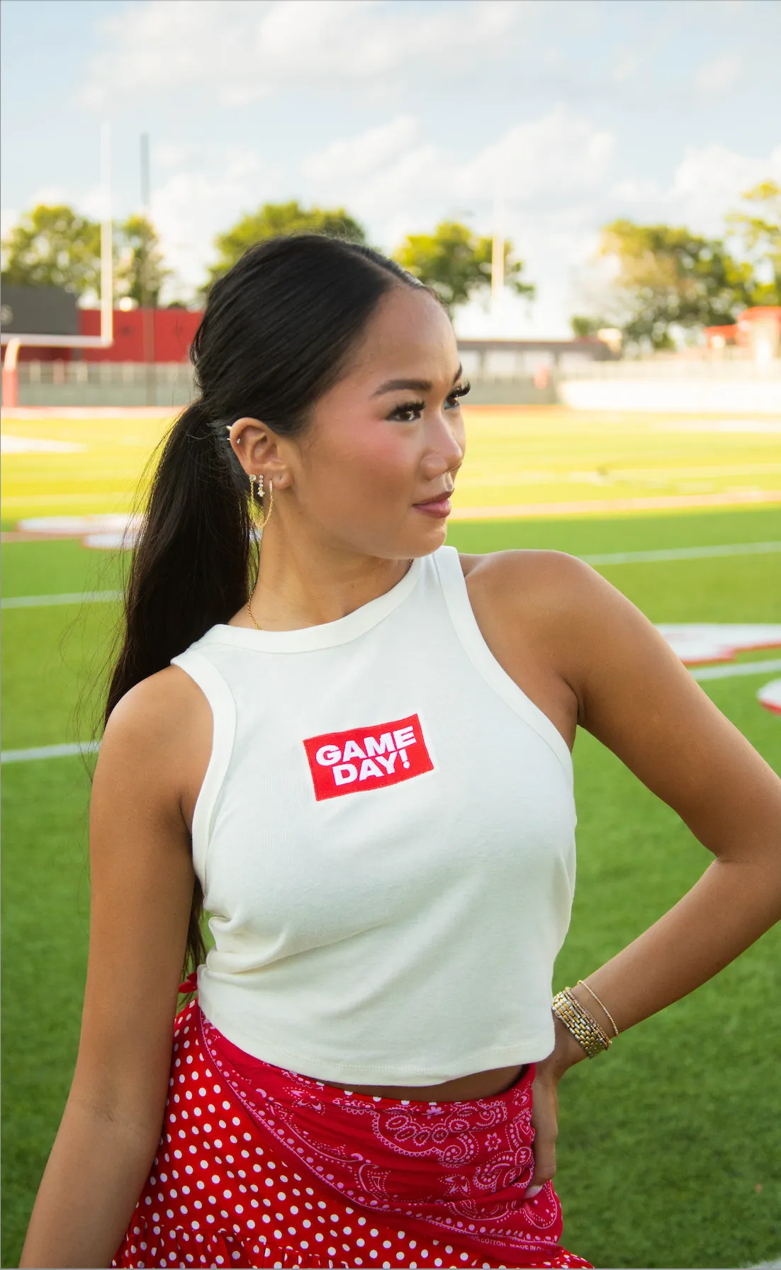 friday + saturday: gameday embroidered tank - red sold by RIFFRAFF product image thumbnail 3