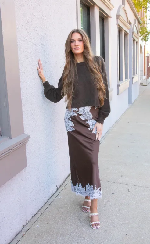 we'll be far lace satin midi skirt made by Sofie the Label