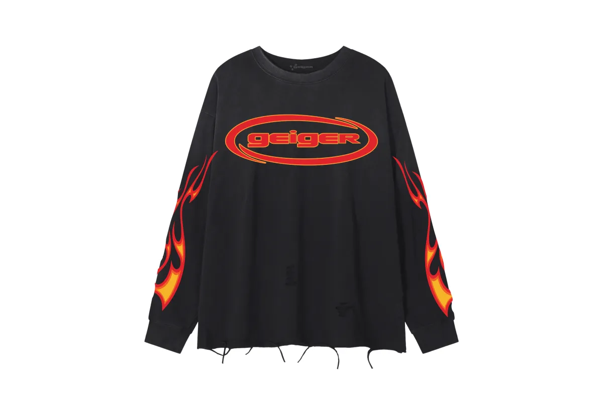 "Bridges" Distressed Long Sleeve Tee Black made by John Geiger