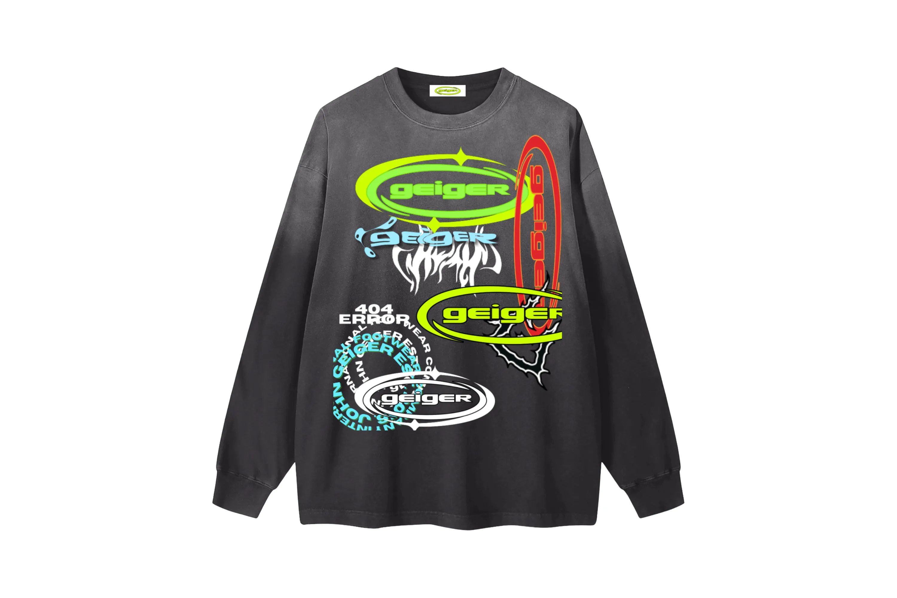 "404 Error" Misplaced Long Sleeve Tee in Black/Multi sold by John Geiger