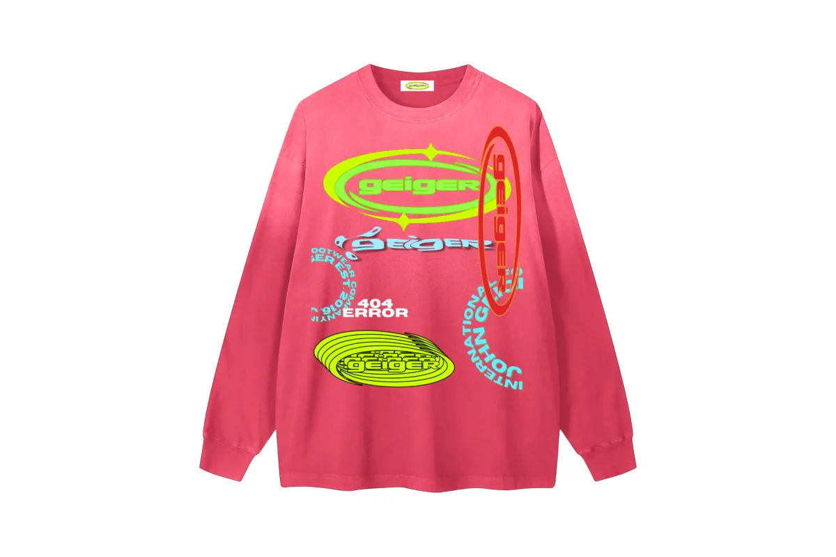 "404 Error" Misplaced Long Sleeve Tee in Pink/Multi sold by John Geiger