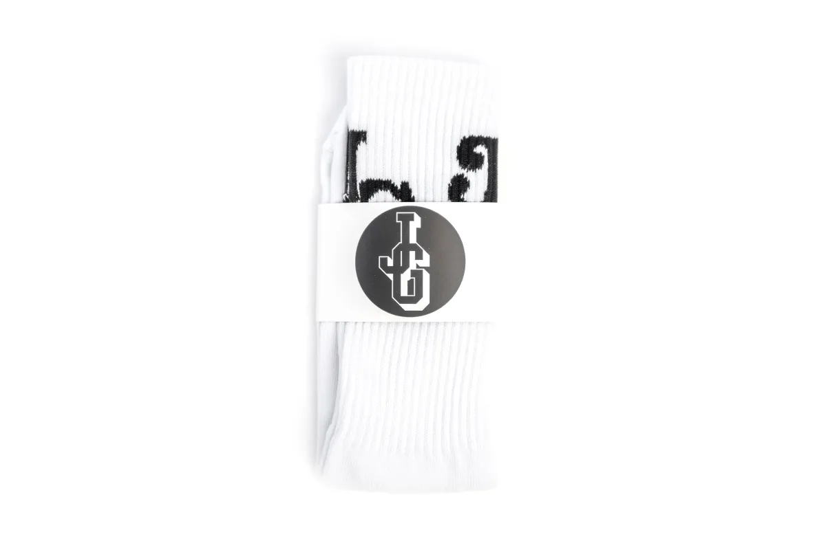 JG Logo Socks White/Black made by John Geiger