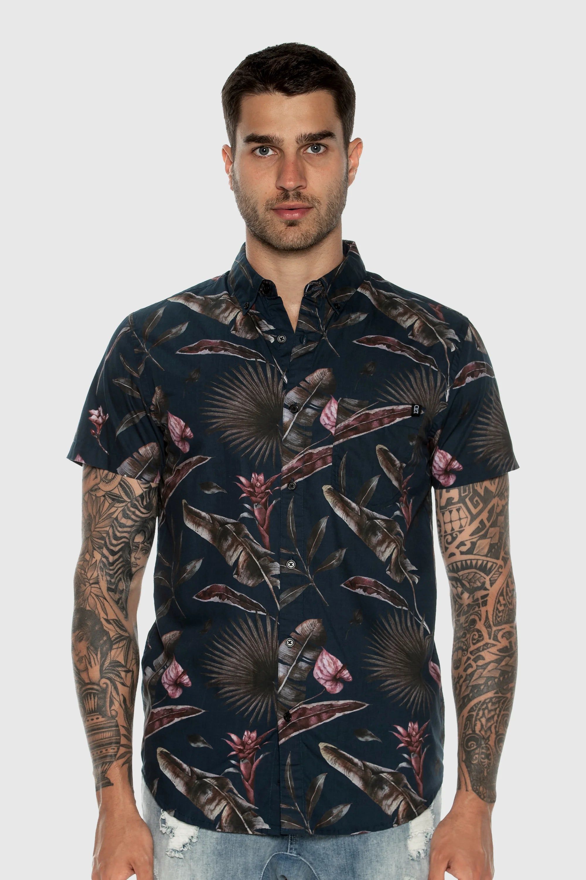 Tropical Floral S/S Button Up sold by TEAMLTD