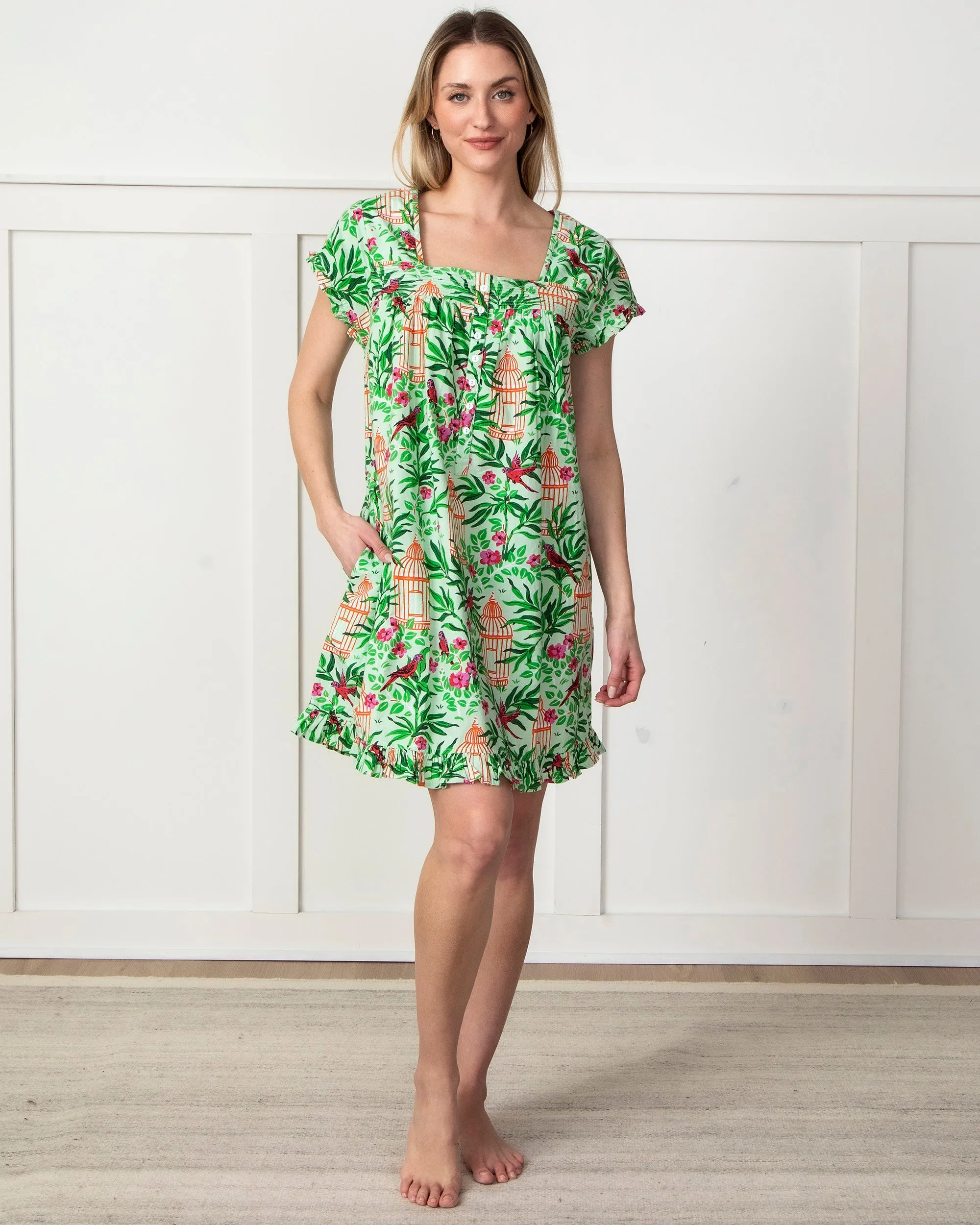 Birds of a Feather - Pintuck Nightgown - Kiwi Slice sold by Printfresh product image thumbnail 5