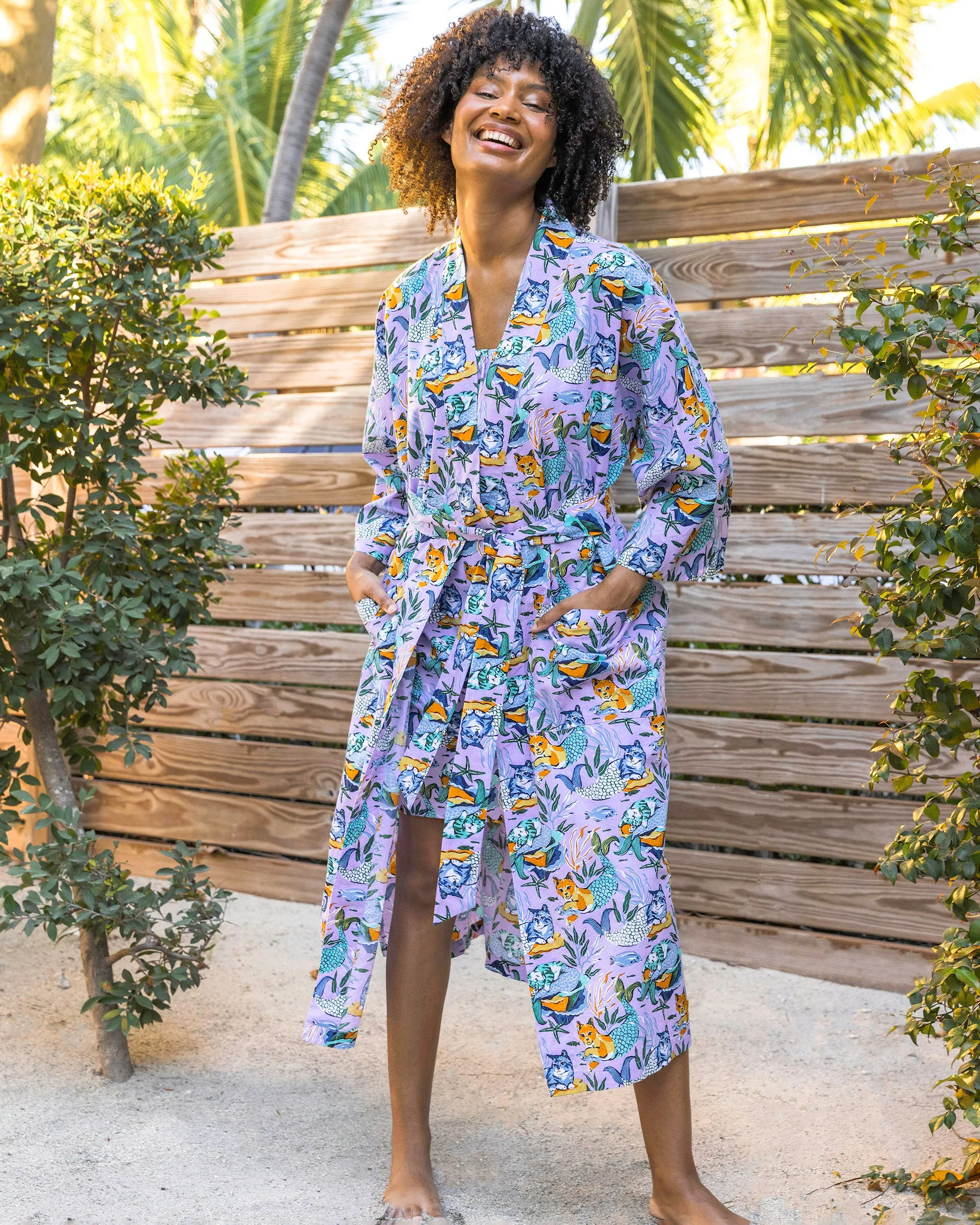 Meowing Mermaids - Robe - Lavender sold by Printfresh product image thumbnail 2