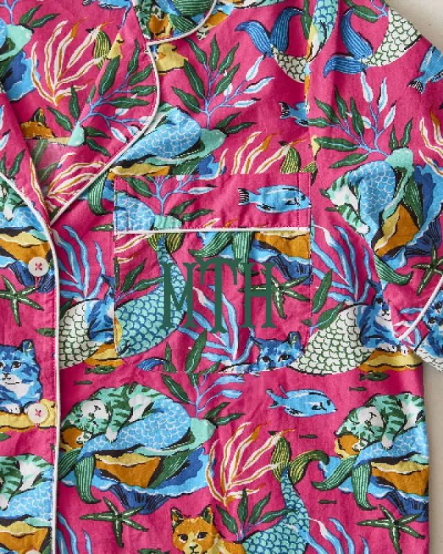 Meowing Mermaids - Short Sleeve Top & Cropped Pants Set - Hot Pink sold by Printfresh