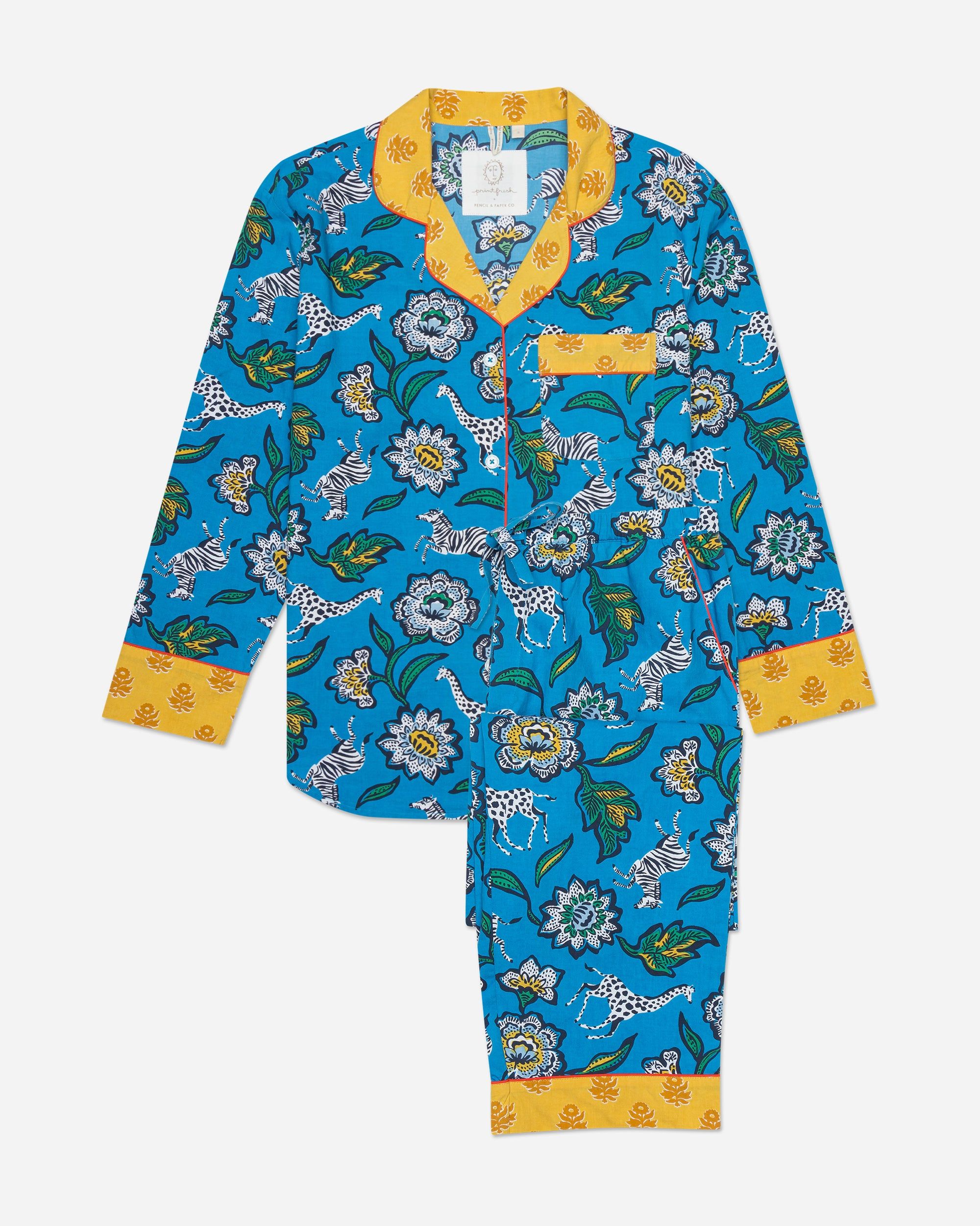 PF x Pencil & Paper Co. Floral Safari - Long Sleep Set - Cobalt sold by Printfresh product image thumbnail 2