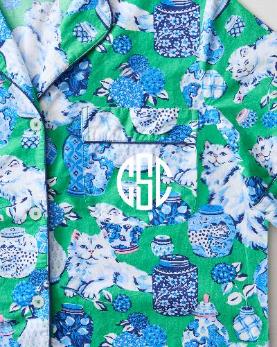 Fancy Cat - Short Sleeve Top & Cropped Pajama Pants Set - Green Juice sold by Printfresh