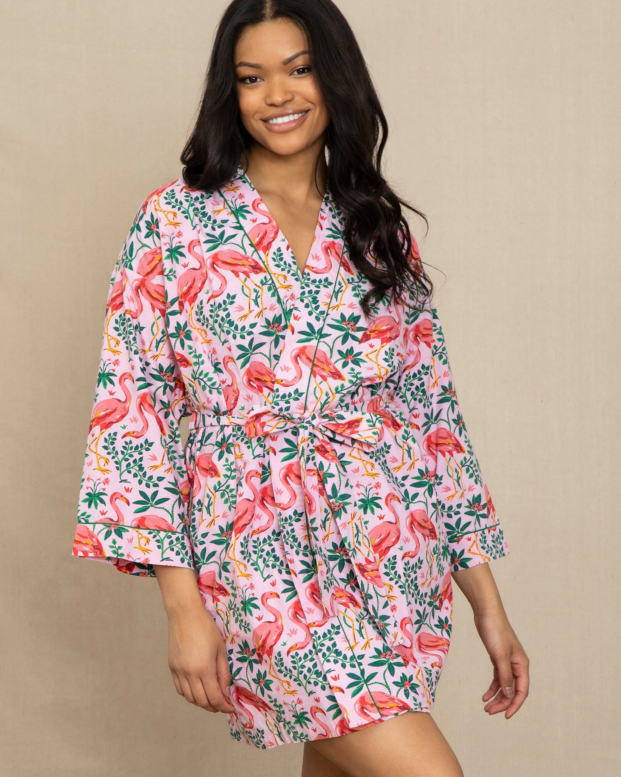 Flock of Flamingos - Getting Ready Robe - Rose sold by Printfresh