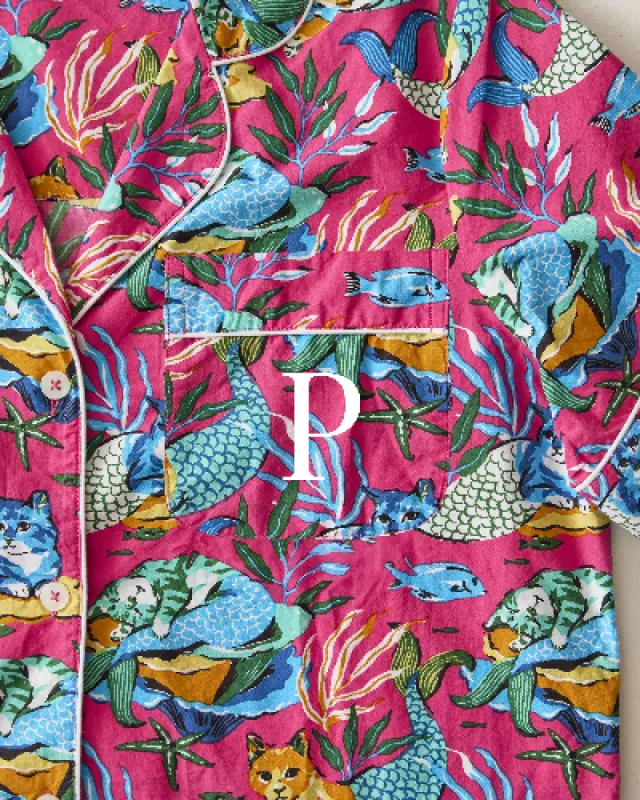 Meowing Mermaids - Short Sleeve Top & Cropped Pants Set - Hot Pink sold by Printfresh