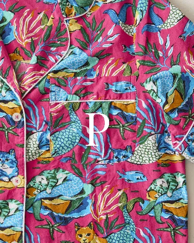 Meowing Mermaids - Short Sleeve Top & Cropped Pants Set - Hot Pink sold by Printfresh