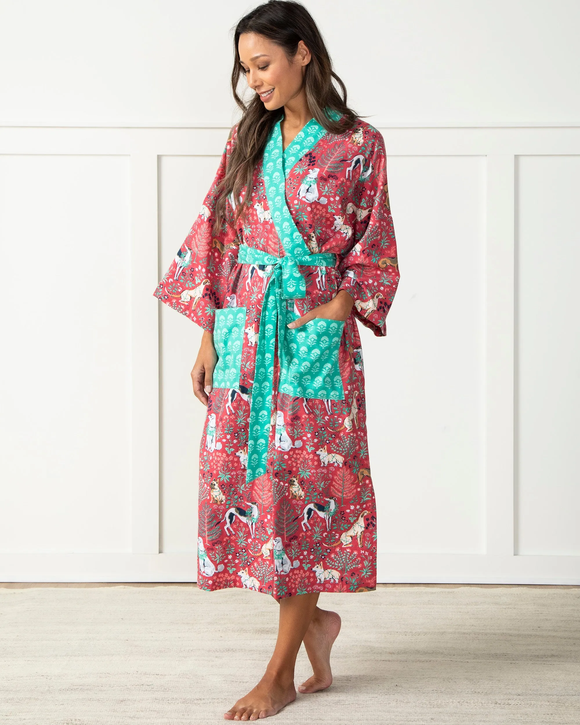 Happy Howlidays - Flannel Robe - Ruby sold by Printfresh