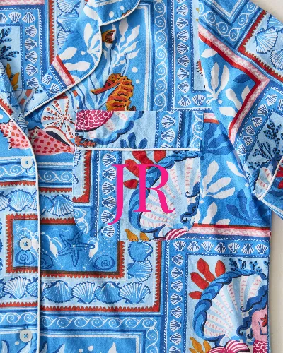 Tidal Tapestry - Tall Long PJ Set - Saltwater Blue sold by Printfresh