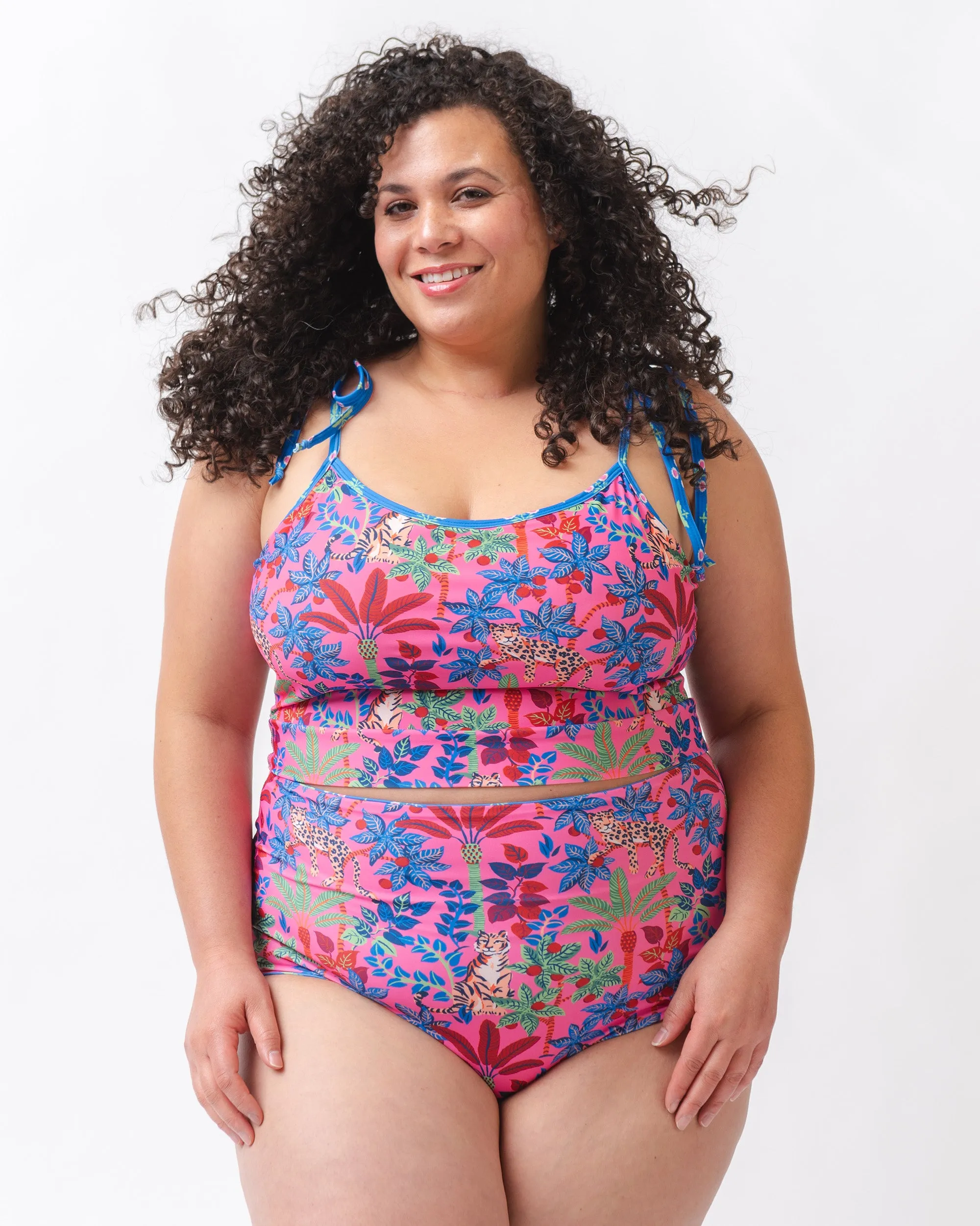 PF + Lime Ricki Big Cat Family/Three Blooms - Reversible Ultra High Waist Bottom - Azalea/Royal Blue sold by Printfresh product image thumbnail 5
