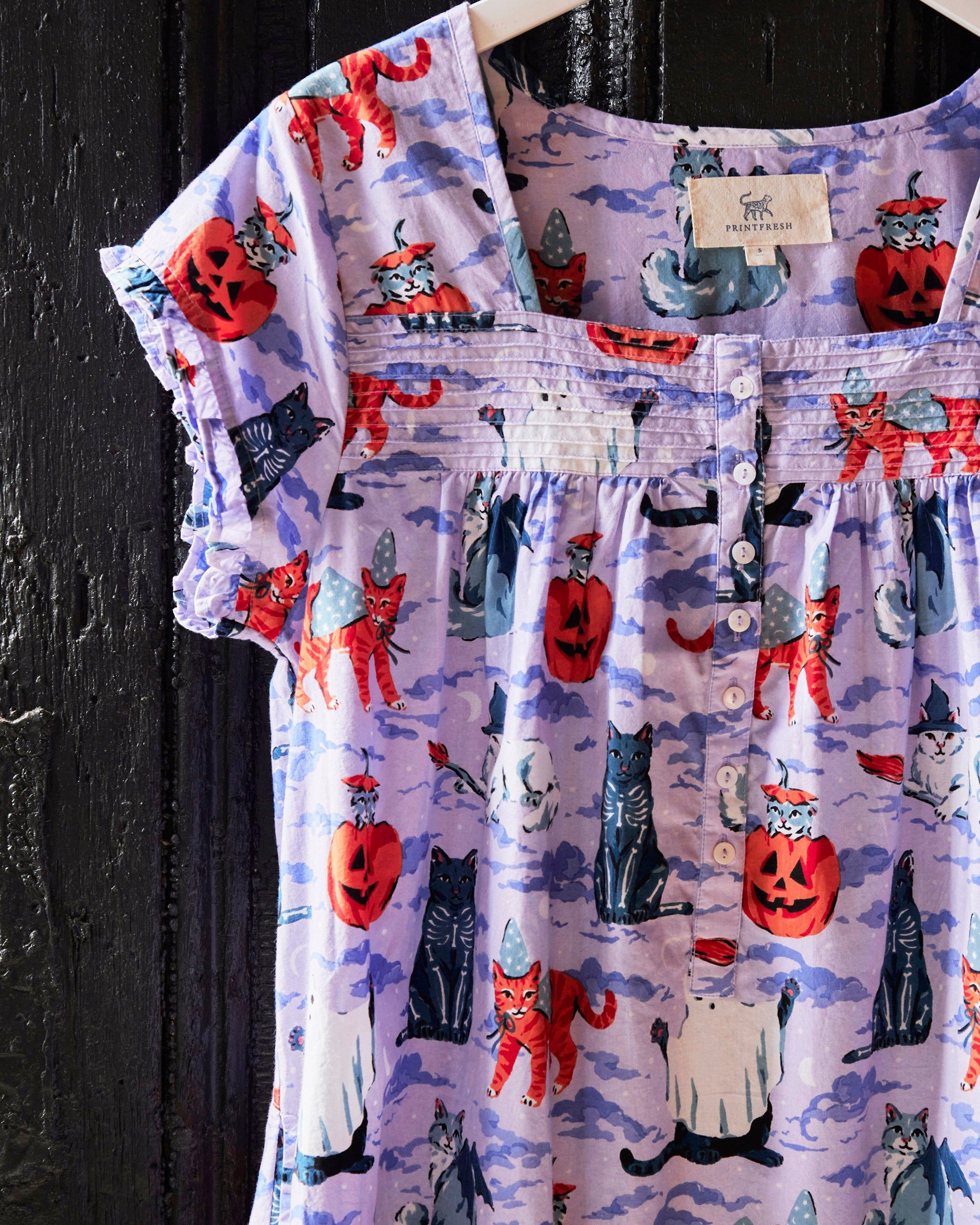 Halloween House Cats - Pintuck Nightgown - Lavender sold by Printfresh product image thumbnail 4