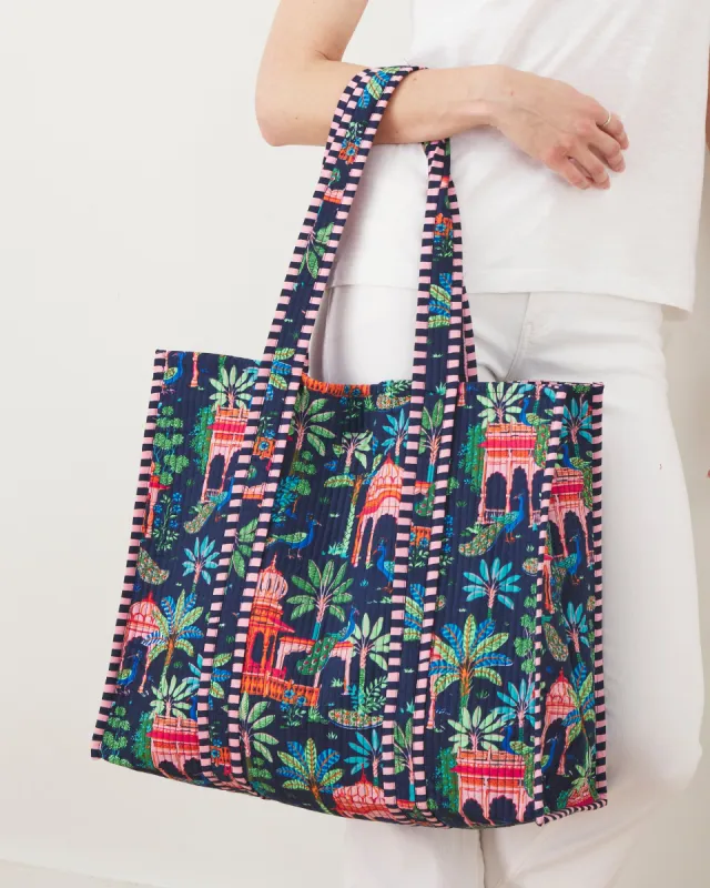 Peacock Palace - The Traveler Tote - Deep Navy sold by Printfresh