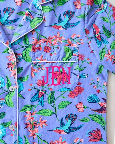 Hummingbird Haven - Short Sleeve Top & Cropped Pajama Pants Set + Gift Pouch - Crocus sold by Printfresh